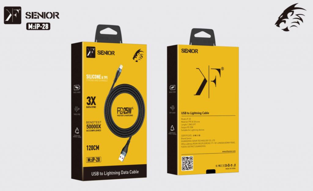 کابل شارژر لایتنینگ 25 وات کی اف سنیور مدل KF Senior IP-28