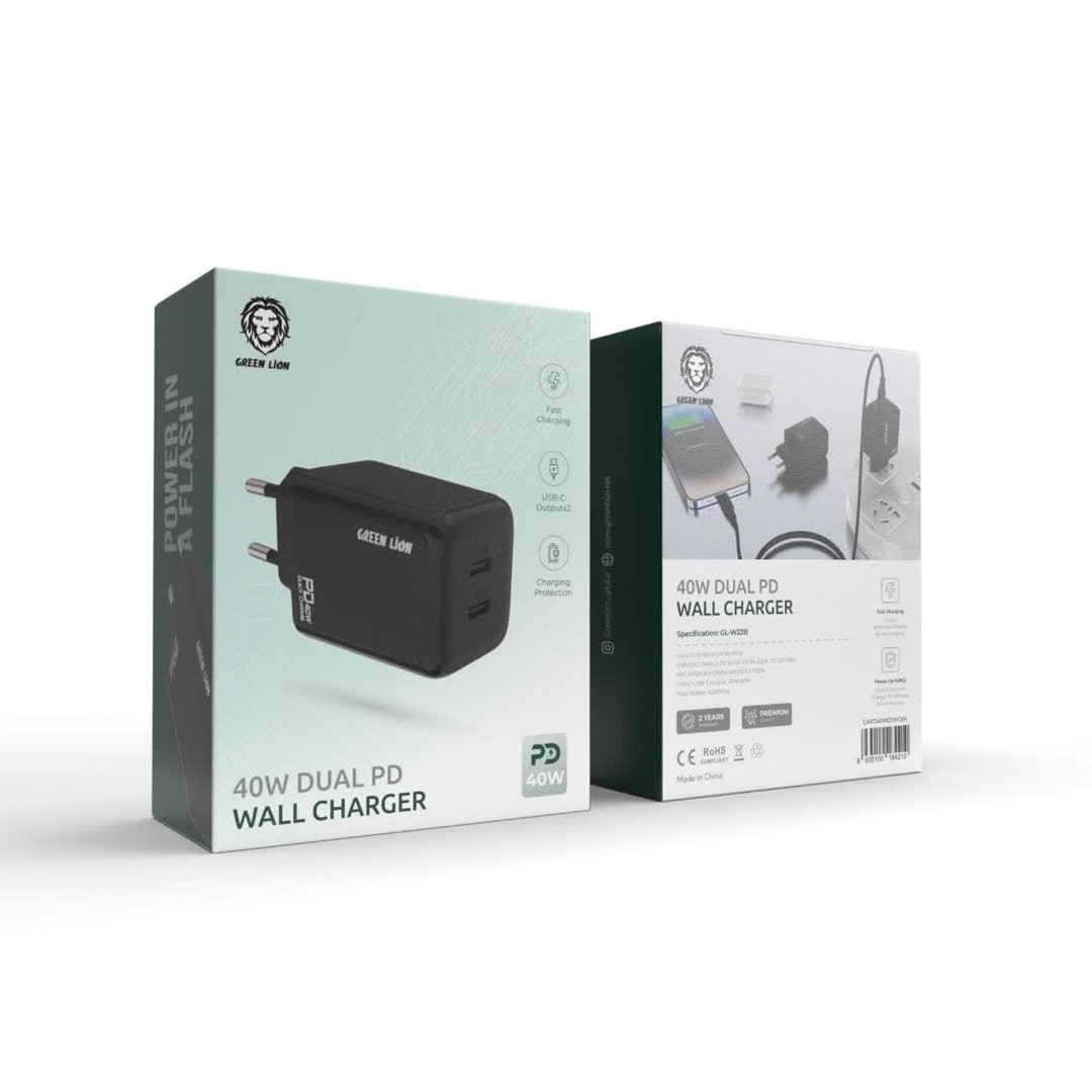 شارژر دیواری دوگانه 40 وات گرین Green 40w dual PD wall charger GL-W23B