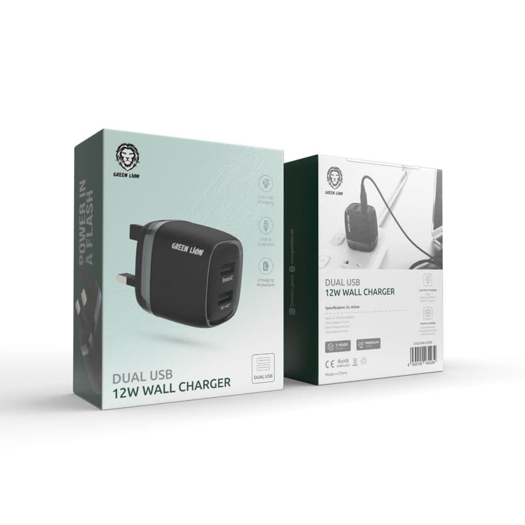 شارژر دیواری دو پورت ۱۲ وات گرین Green Dual USB Port Wall Charger 12W